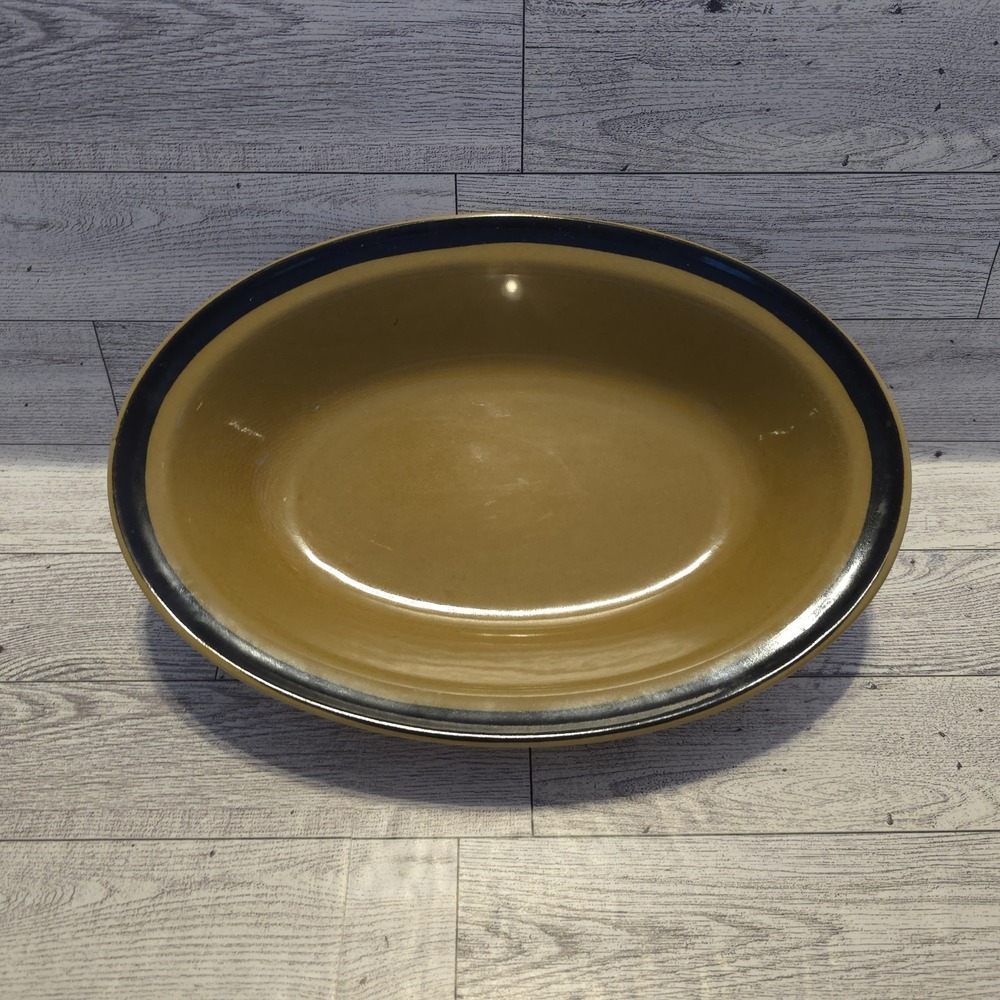 Vtg Designers Collection Oval Serving Bowl‎ Mustard Yellow Black Rim Stoneware